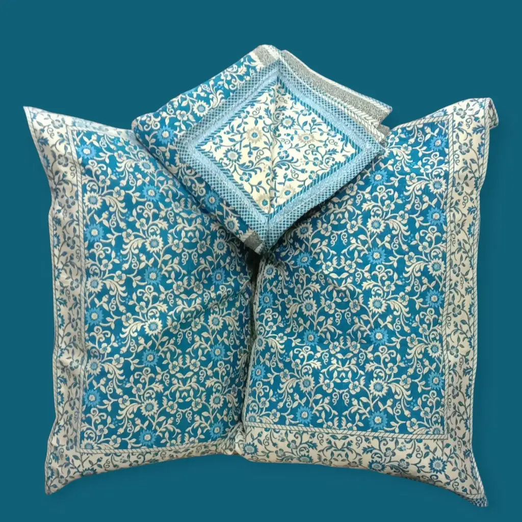 Pure Jacquard Blue Double Bedsheet 90x100 with 2 Pillow Covers
